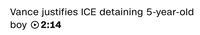 A screenshot from CNN linking to a video with the title Vance justifies ICE detaining 5-year-old boy